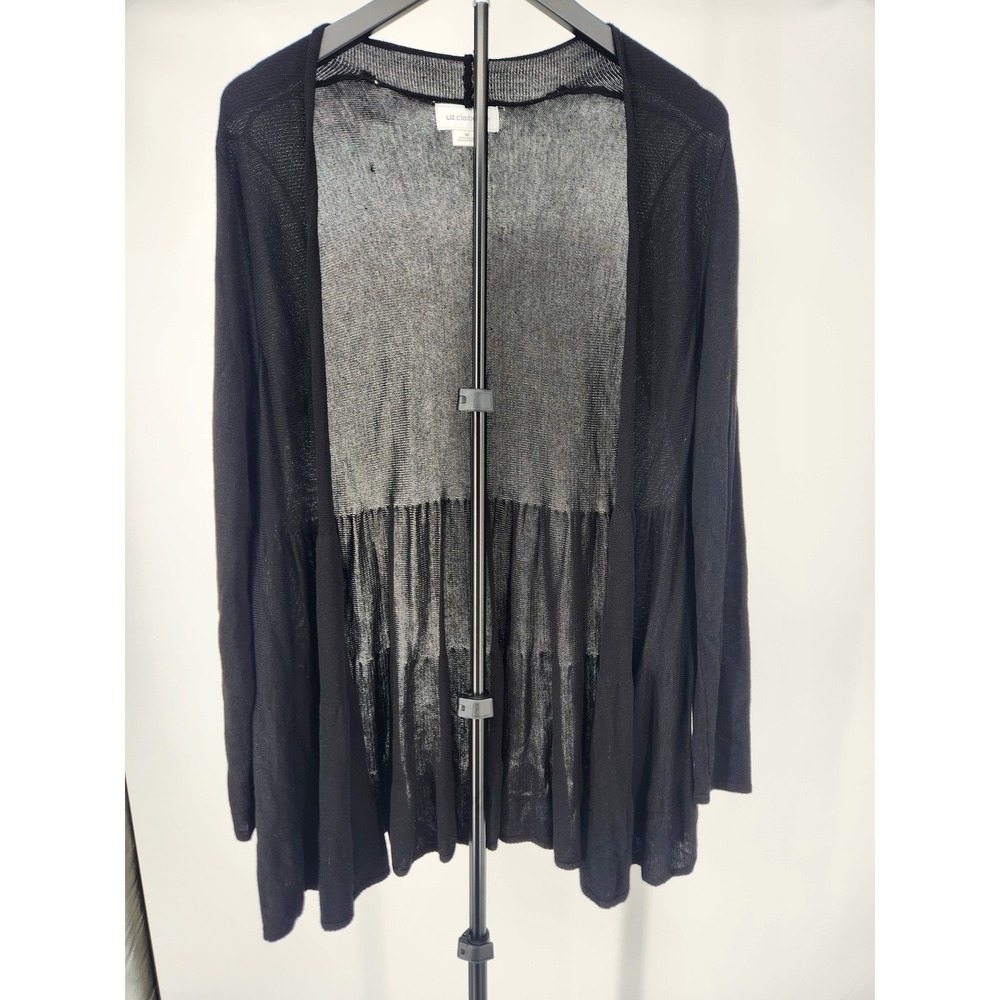 Liz Claiborne Black Open Front Peplum Cardigan Sweater Medium Rayon Knit